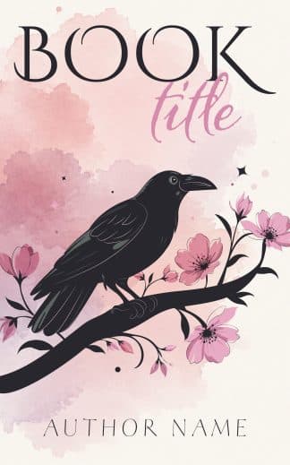 Pre-made Fantasy, Young Adult Cover Design: Illustrated Dark Romance Premade Book Cover Design with Raven and Pink Flowers