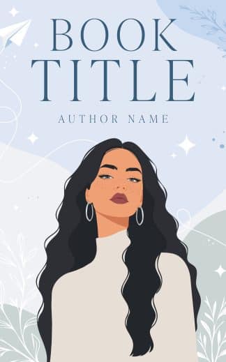 Pre-made Romance, Young Adult Cover Design: Hand-Illustrated vector book cover featuring an elegant modern brunette woman, a small paper airplane at the top, and botanical leaves in warm boho tones.
